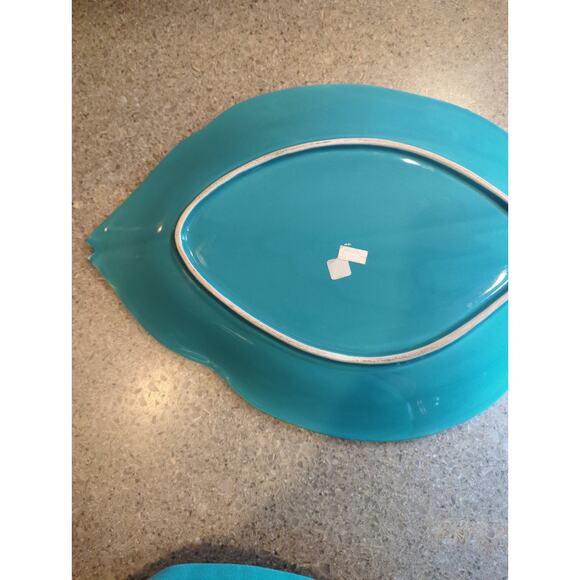 Decorative Tropical Fish Serving Plate Glazed Pottery Green Red Yellow 18x10x1.5 - Picture 8 of 8